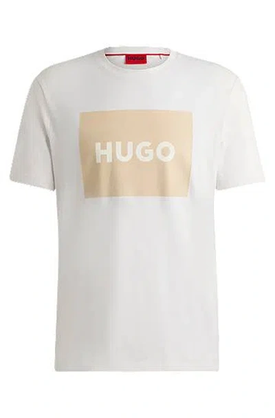 Hugo Boss Cotton-jersey Regular-fit T-shirt With Logo Print In Open White 122