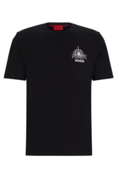 Hugo Cotton-jersey Regular-fit T-shirt With Seasonal Artwork In Black