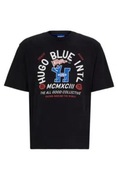 Hugo Boss Cotton-jersey Regular-fit T-shirt With Seasonal Graphics In Black