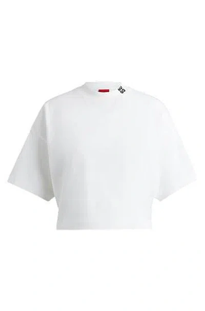 Hugo Boss Cotton-jersey Relaxed-fit Cropped T-shirt With Stacked Logo In White
