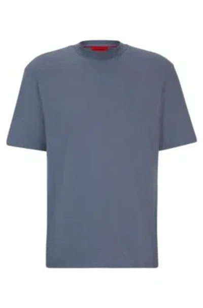Hugo Cotton-jersey Relaxed-fit T-shirt With Logo Print In Light Blue