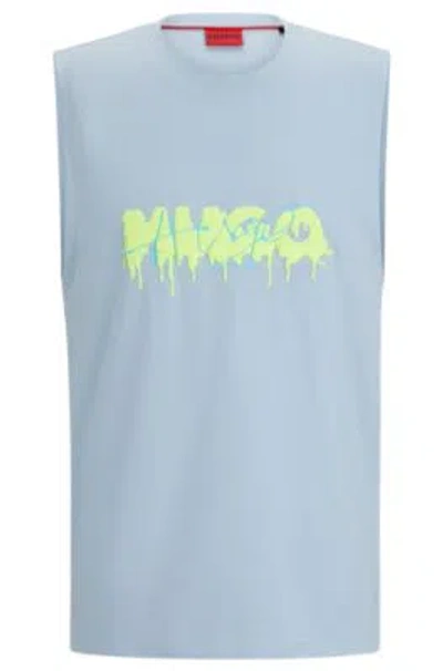 Hugo Cotton-jersey Sleeveless T-shirt With Seasonal Logo In Light Blue