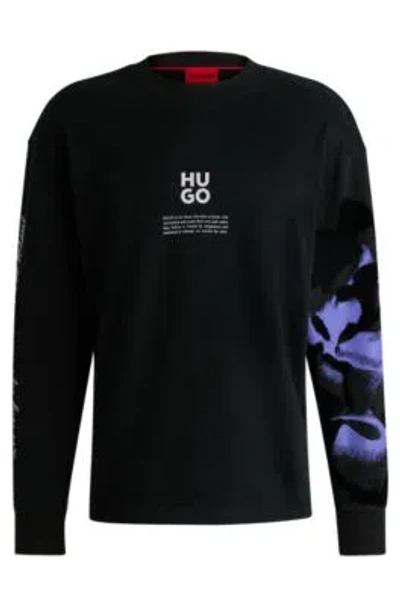 Hugo Boss Cotton-jersey Sweatshirt With Branding And Artwork In Black