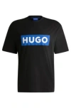 Hugo Boss Cotton-jersey T-shirt With Blue Logo In Black