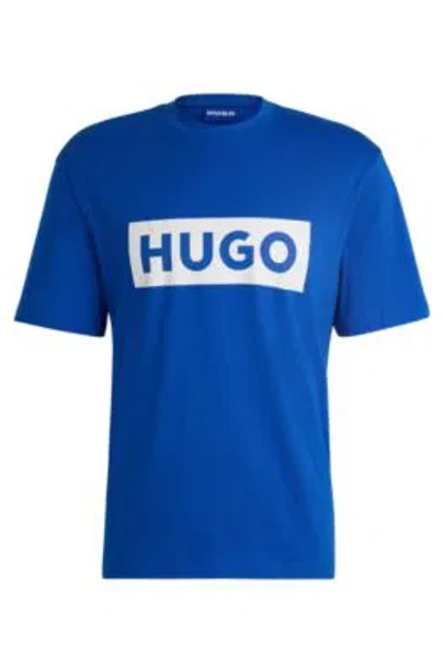 Hugo Boss Cotton-jersey T-shirt With Blue Logo In Light Blue