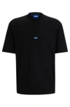 Hugo Cotton-jersey T-shirt With Blue Logo Patch In Black