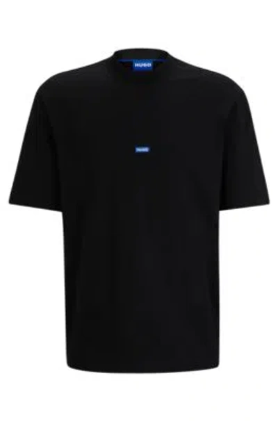 Hugo Cotton-jersey T-shirt With Blue Logo Patch In Black