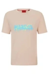Hugo Cotton-jersey T-shirt With Double Logo In Light Pink