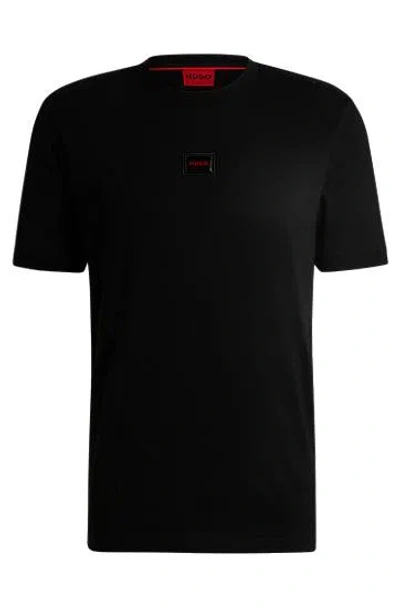Hugo Regular-fit Cotton T-shirt With Red Logo Label In Black