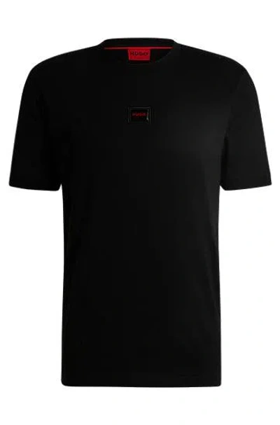 Hugo Boss Regular-fit Cotton T-shirt With Red Logo Label In Black