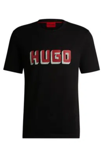 Hugo Cotton-jersey T-shirt With Logo Print In Black