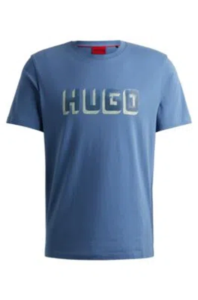 Hugo Cotton-jersey T-shirt With Logo Print In Blue