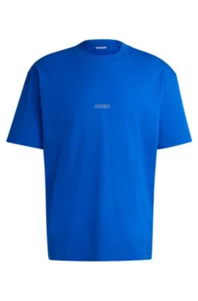 Hugo Boss Cotton-jersey T-shirt With Outline Logos In Light Blue