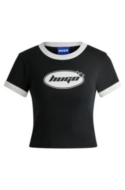 Hugo Boss Cotton-jersey T-shirt With Seasonal Graphic Print In Black