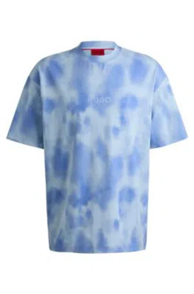 Hugo Cotton-jersey T-shirt With Seasonal Print In Light Blue