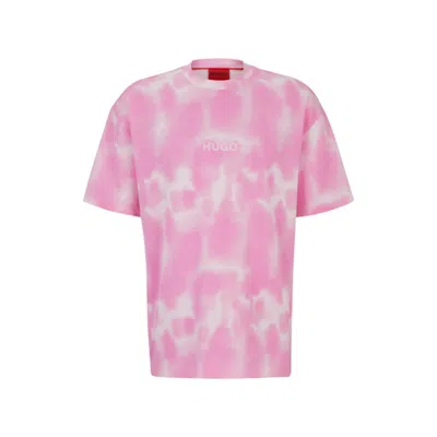 Hugo Cotton-jersey T-shirt With Seasonal Print In Pink