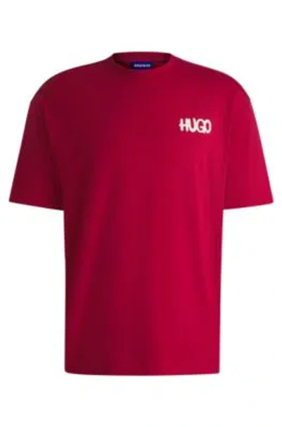 Hugo Boss Cotton-jersey T-shirt With Happy Hugo Logo In Dark Red