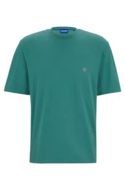 Hugo Cotton-jersey T-shirt With Smiley-face Logo In Green