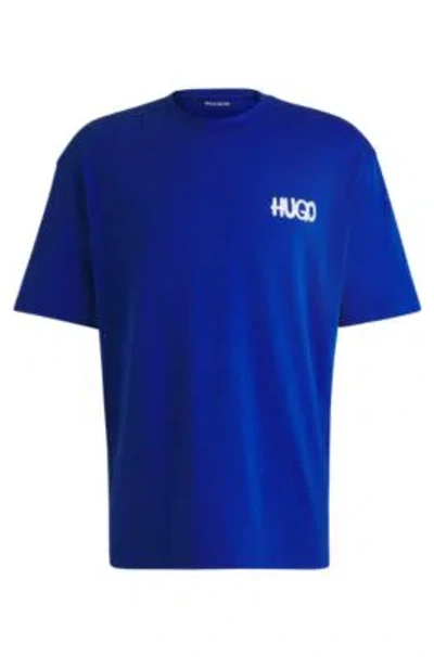 Hugo Boss Cotton-jersey T-shirt With Smiley-face Logo In Light Blue