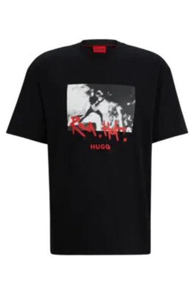 Hugo Cotton-jersey T-shirt With Spray-paint Artwork In Black