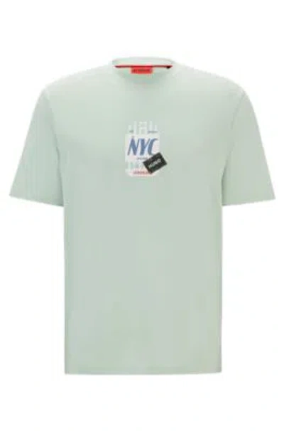 Hugo Cotton-jersey T-shirt With Travel-tag Artwork In Light Green