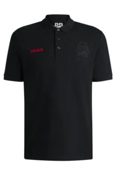 Hugo Boss Cotton-piqu Fanwear Polo Shirt With Special Branding In Black