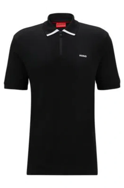 Hugo Cotton-piqu Polo Shirt With Contrast Logo In Black