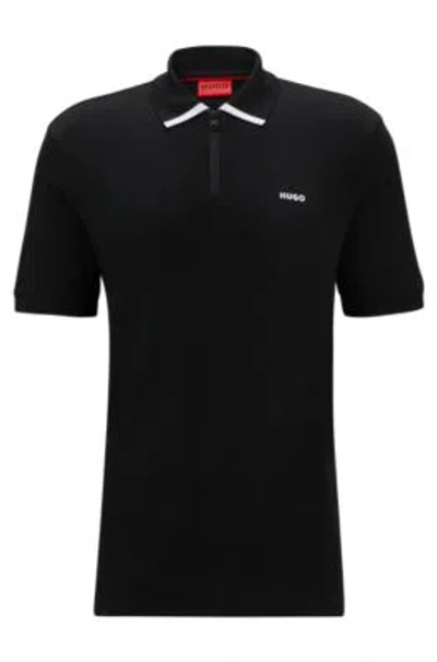 Hugo Boss Logo-print Cotton Polo Shirt In Black