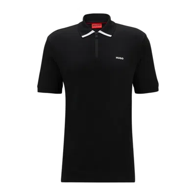 Hugo Boss Cotton-piqu Polo Shirt With Contrast Logo In Black