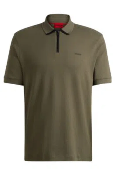 Hugo Boss Cotton-piqu Polo Shirt With Contrast Logo In Khaki