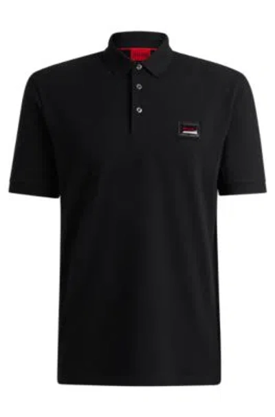 Hugo Boss Cotton-piqu Polo Shirt With Jelly Logo Label In Black