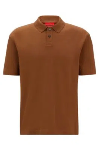 Hugo Boss Cotton-piqu Polo Shirt With Logo Print In Brown