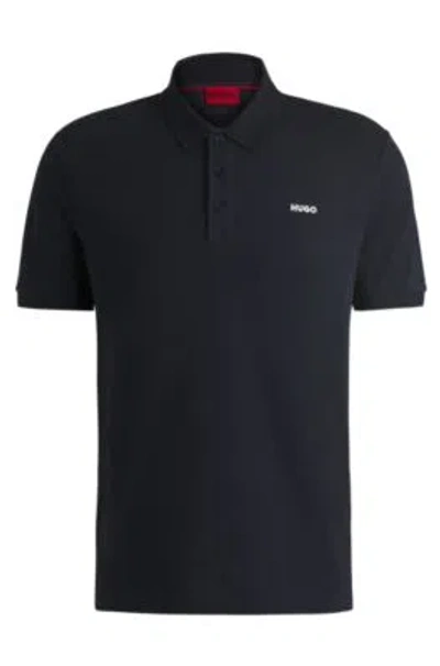 Hugo Boss Cotton-piqu Polo Shirt With Logo Print In Dark Blue