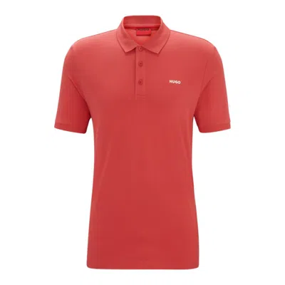 Hugo Cotton-piqu Polo Shirt With Logo Print In Red