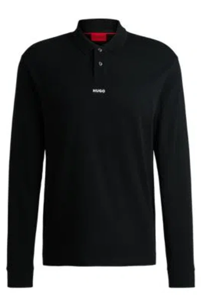Hugo Boss Cotton-piqu Relaxed-fit Polo Shirt With Logo Print In Black