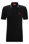 Hugo Cotton-piqu Slim-fit Polo Shirt With Red Logo Label In Black