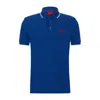 Hugo Boss Cotton-piqu Slim-fit Polo Shirt With Red Logo Label In Blue