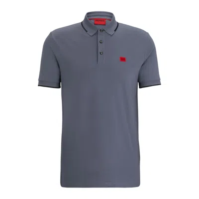 Hugo Cotton-piqu Slim-fit Polo Shirt With Red Logo Label In Blue