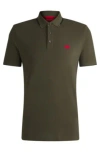 Hugo Cotton-piqu Slim-fit Polo Shirt With Red Logo Label In Khaki