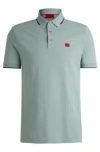 Hugo Boss Cotton-piqu Slim-fit Polo Shirt With Red Logo Label In Light Grey