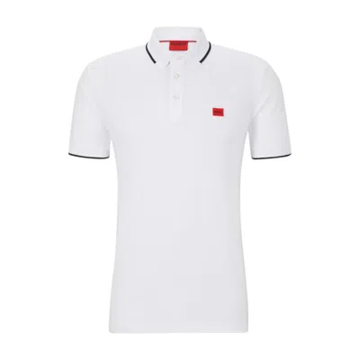 Hugo Boss Deresino232 Mens Tipped Polo Shirt With Logo Label In White