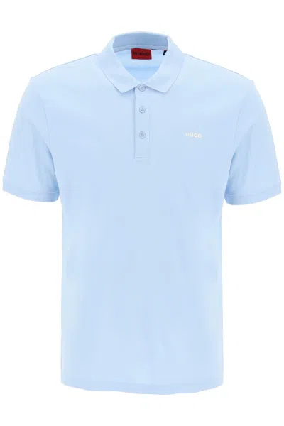 Hugo Cotton Piqué Donos Polo Shirt In Light Blue