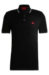 Hugo Cotton-piqué Slim-fit Polo Shirt With Red Logo Label In Black