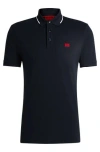 Hugo Boss Cotton-piqué Slim-fit Polo Shirt With Red Logo Label In Black