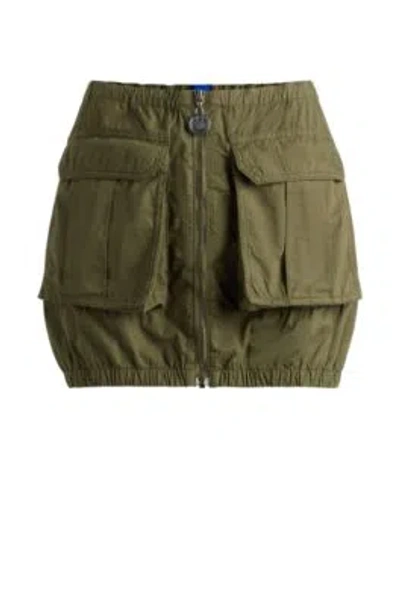 Hugo Boss Cotton-poplin Parachute Skirt With Front Zip In Light Green