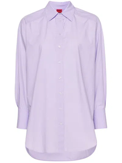 Hugo Boss Cotton Poplin Shirt In Purple
