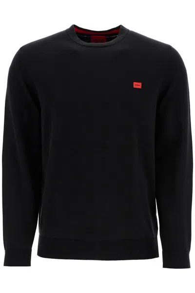 Hugo Boss Organic-cotton Sweater With Red Logo Label In Black 001