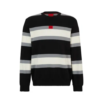 Hugo Cotton Sweatshirt With Block Stripes And Red Logo Label In Patterned