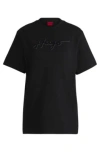 Hugo Boss Cotton T-shirt With Flock Print And Rhinestones In Black