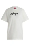 Hugo Boss Cotton T-shirt With Flock Print And Rhinestones In White